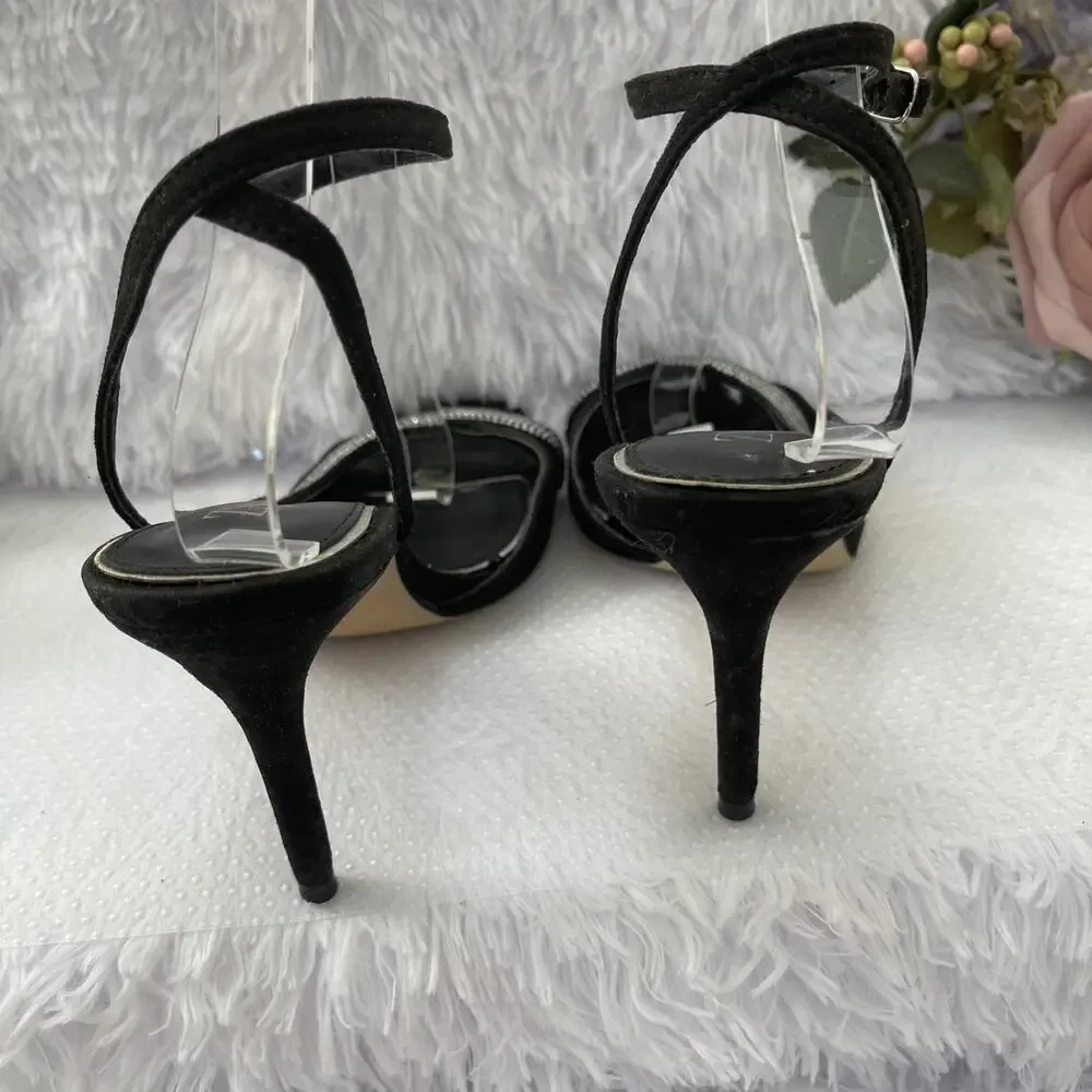 ZARA Black Rhinestone Square Toe Slingback Stiletto Heels EU 39 Women’s - Picture 3 of 8